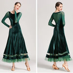 Women Korean Style Glittering Exquisite Velvet Ballroom Dance Dresses Waltzing Tango Dancewear Evening Party Dress - DancerInn - 26383620505783 - 26383620505783