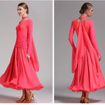 Women Neck Piece Flying Yarn Long Sleeves White Ballroom Dress Party Dress Waltz Rumba Costume Dance Clothing - DancerInn - 26334131552439 - 26334131552439