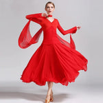 Women Neck Piece Flying Yarn Long Sleeves White Ballroom Dress Party Dress Waltz Rumba Costume Dance Clothing - DancerInn - 26334131617975 - 26334131617975