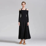 Women Bare Shoulder Long Sleeves Spandex White Ballroom Dress Party Dress Waltz Tango Dance Costume Ball Gown Dance Wear YL9008 - DancerInn - 26361883885751 - 26361883885751