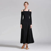 Women Bare Shoulder Long Sleeves Spandex White Ballroom Dress Party Dress Waltz Tango Dance Costume Ball Gown Dance Wear YL9008 - DancerInn