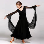 Kids Long Sleeve Romantic Floating Yarn Ballroom Dress Modern Dance Ballroom Dance Competition Dresses for Girls - DancerInn - 26424582308023 - 26424582308023