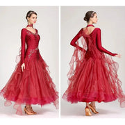 Women V-Neck Hidden Zipper Exquisite Decals Ballroom Dance Competition Dress For Waltz Dress Rumba Dance Costume - DancerInn
