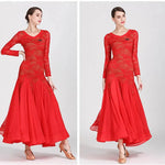 Women Hollow Lace Stitching V-Neck Ballroom Waltz Rumba Dresses Spanish Flamenco Dance Costumes - DancerInn - 26396917989559 - 26396917989559