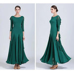 Women Chiffon Yarn V-Back Long Sleeves Party Dress Ball Gown Ballroom Waltz Dress Rumba Dance Costume Stage Dance Wear - DancerInn - 26343735263415 - 26343735263415