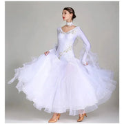 Women V-Neck Hidden Zipper Exquisite Decals Ballroom Dance Competition Dress For Waltz Dress Rumba Dance Costume - DancerInn