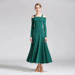 Women Bare Shoulder Long Sleeves Spandex White Ballroom Dress Party Dress Waltz Tango Dance Costume Ball Gown Dance Wear YL9008 - DancerInn - 26361883787447 - 26361883787447