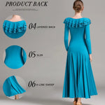 Women Layerd Back Ruffled Stitching Long Sleeves Ballroom Dress Standard Dance Clothing Stage Dance Wear - DancerInn - 26343727169719 - 26343727169719