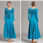 Women Layerd Back Ruffled Stitching Long Sleeves Ballroom Dress Standard Dance Clothing Stage Dance Wear - DancerInn - 26343727202487 - 26343727202487