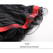 Women Contrast Color Stitching A-line Sweep Short Sleeves Fishbone Hemline Ballroom Dance Wear Tango Dress - DancerInn