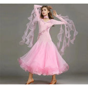 Women V-Neck Hidden Zipper Exquisite Decals Ballroom Dance Competition Dress For Waltz Dress Rumba Dance Costume - DancerInn