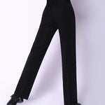 Men Black Straight Slim-Fit Anti-Wrinkle Latin Modern Ballroom Dance Pants with Pocket Belt - DancerInn - 26411021435063 - 26411021435063