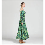 Women Leopard Bare Shoulder Backless Long Sleeves Evening Party Dresses Ballroom Gown Tango Costume Waltz - DancerInn - 26332897509559 - 26332897509559