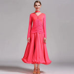 Women Neck Piece Flying Yarn Long Sleeves White Ballroom Dress Party Dress Waltz Rumba Costume Dance Clothing - DancerInn - 26334131486903 - 26334131486903