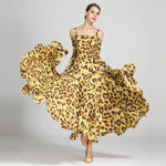 Women Leopard Bare Shoulder Backless Long Sleeves Evening Party Dresses Ballroom Gown Tango Costume Waltz - DancerInn - 26332897018039 - 26332897018039