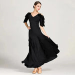 Women Cut-out Sleeves V-Neck Spandex Elegant Long Ballroom Dress Waltz Stage Dance Wear Modern Dance Costumes - DancerInn - 26333548904631 - 26333548904631