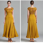 Women Short Sleeves Hollow lace Long Ballroom Dress Dancing Party Waltz Dance Clothes Ball Gown Rumba Costume - DancerInn - 26360073584823 - 26360073584823