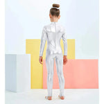 Kids Long Sleeve Metallic Unitards Stirrups Dance Gymnastics Leotards for Girls - DancerInn - 26423556931767 - 26423556931767