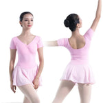 Women Short Sleeve One-piece Formal Ballet Practice Dress Aerial Yoga Clothes - DancerInn - 26399869173943 - 26399869173943