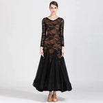 Women Hollow Lace Stitching V-Neck Ballroom Waltz Rumba Dresses Spanish Flamenco Dance Costumes - DancerInn - 26396918186167 - 26396918186167