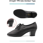 Women Non-slip Soft Sole Oxford Leather Heel 5cm Latin Ballroom Modern Dance Shoes Sports Teacher Dance Sneakers - DancerInn - 26449629937847 - 26449629937847