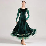 Women Korean Style Glittering Exquisite Velvet Ballroom Dance Dresses Waltzing Tango Dancewear Evening Party Dress - DancerInn - 26383620538551 - 26383620538551