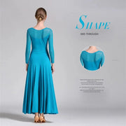 Women Gauze Stitching Sexy Design Party Dancing Ballroom Dance Dress Waltz Rumba Costume YL9004 - DancerInn