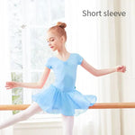 Girls Bowknot Short Sleeve Ballet Dress Gymnastics Leotards Chiffon Skirts for Kids - DancerInn - 26423672012983 - 26423672012983