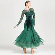 Women Hollow Lace Stitching Boat Neck Mermaid Dress Stage Dance Wear Latin Ballroom Dress Tango Costume Ball Gown - DancerInn
