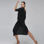 Women Backless Slit Black Latin Dance Dress Dancing Clothes Sexy Tango Costume Ball Gown Evening Party Dress - DancerInn - 26266166263991 - 26266166263991