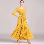 Women Lace Swallow-tailed Stitching Long Sleeves Standard Ballroom Dress Tango Costume Flamenco Dance Dresses Ball Gown - DancerInn - 26333414981815 - 26333414981815