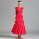 Women Short Sleeves Hollow lace Long Ballroom Dress Dancing Party Waltz Dance Clothes Ball Gown Rumba Costume - DancerInn - 26360073650359 - 26360073650359