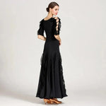 Women Cut-out Sleeves V-Neck Spandex Elegant Long Ballroom Dress Waltz Stage Dance Wear Modern Dance Costumes - DancerInn - 26333548871863 - 26333548871863
