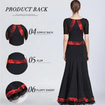 Women Contrast Color Stitching A-line Sweep Short Sleeves Fishbone Hemline Ballroom Dance Wear Tango Dress - DancerInn - 26333555425463 - 26333555425463
