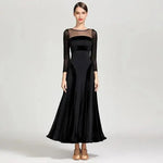 Women Velvet Perspective Stitching Elastic Elegant Waltz Ballroom Dress Ball Gown Dance Clothing YL9047 - DancerInn - 24912716431543 - 24912716431543