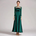 Women Velvet Perspective Stitching Elastic Elegant Waltz Ballroom Dress Ball Gown Dance Clothing YL9047 - DancerInn - 24912716562615 - 24912716562615