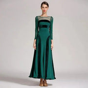 Women Velvet Perspective Stitching Elastic Elegant Waltz Ballroom Dress Ball Gown Dance Clothing YL9047 - DancerInn