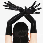 Long Black Leather Gloves - Sexy Shiny Patent Latex Gloves for Halloween Costume, Cosplay & Dance - DancerInn  Women Dance Accessories