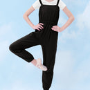 Ballet Warm Up Jumpsuit for Dance - Breathable Cotton Fabric Dance Costume Overalls - Black / XS