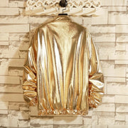 Metallic Bomber Jacket - Shiny Hip Hop Leather Jackets for Men Lightweight Silver Rave Disco Party Costume - DancerInn  