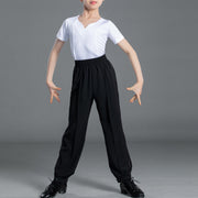 Boys Black Dance Pants - Wrinkle-Resistant, Breathable, Comfortable & Elastic for Latin, Ballroom, Tango, Salsa, Rumba, Samba & Cha-Cha - DancerInn 