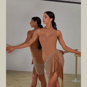 Leotards for Dance Womens Suspender Bodysuit with Built-In Bra Open Back for Latin Salsa Rumba Samba - DancerInn 