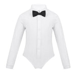 Dance Bodysuits for Boys with Long Sleeves Bow Tie and Turn-Down Collar Perfect Dance Romper - DancerInn White / 12 - 33363836698807 - 33363836698807