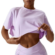 Short Sleeve Cotton Fitness Dance Crop Top Casual Yoga & Running T-Shirt for Women - DancerInn