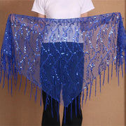 Belt for Belly Dance - Beaded  Belly Dancer Hip Scarf with Coins, Fringe, and Triangle Design - DancerInn 