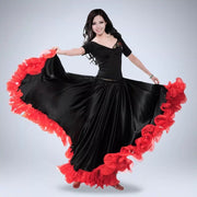 Flamenco Skirt - Satin Ruffled Spanish Skirts Belly Dance Skirts Long with Full Circle Hem - DancerInn  