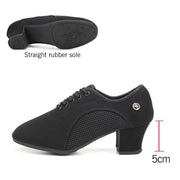 Ballroom Dance Shoes Women - Soft Sole Lace-Up Oxford Cloth & Mesh Upper Women Latin Dance Shoes with 3.5cm, 5cm Heels DancerInn