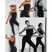 Women's Latin Dance Practice Top with Strapless Collar Breathable Elastic Fabric Built-In Bra - DancerInn