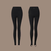 Latina Yoga Pants - High Waist Black Dancing Pants Woven Hollow Out for Samba Tango Rumba - DancerInn  