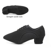 Ballroom Dance Shoes Women - Soft Sole Lace-Up Oxford Cloth & Mesh Upper Women Latin Dance Shoes with 3.5cm, 5cm Heels DancerInn